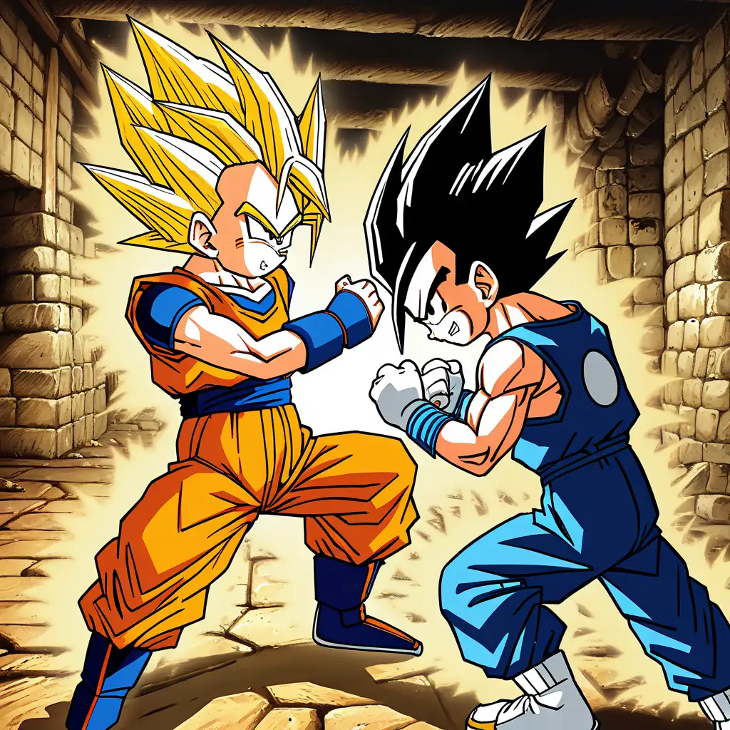 A young Goku is fighting a young  Vegeta in a underground fight club 