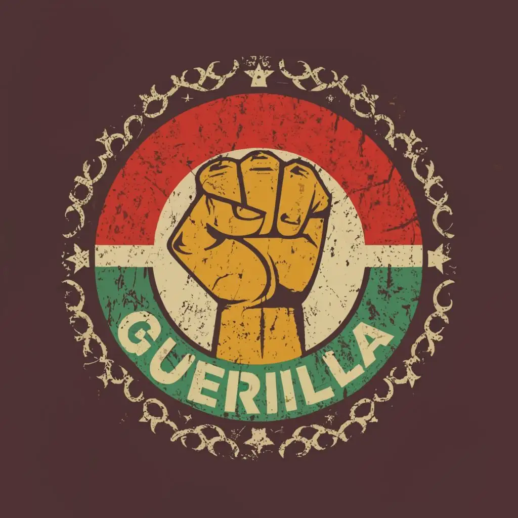 logo, Kurdish Fighters Fist, Freedom Fist, Kurdistan colours. make it classy, with the text "Guerilla", typography