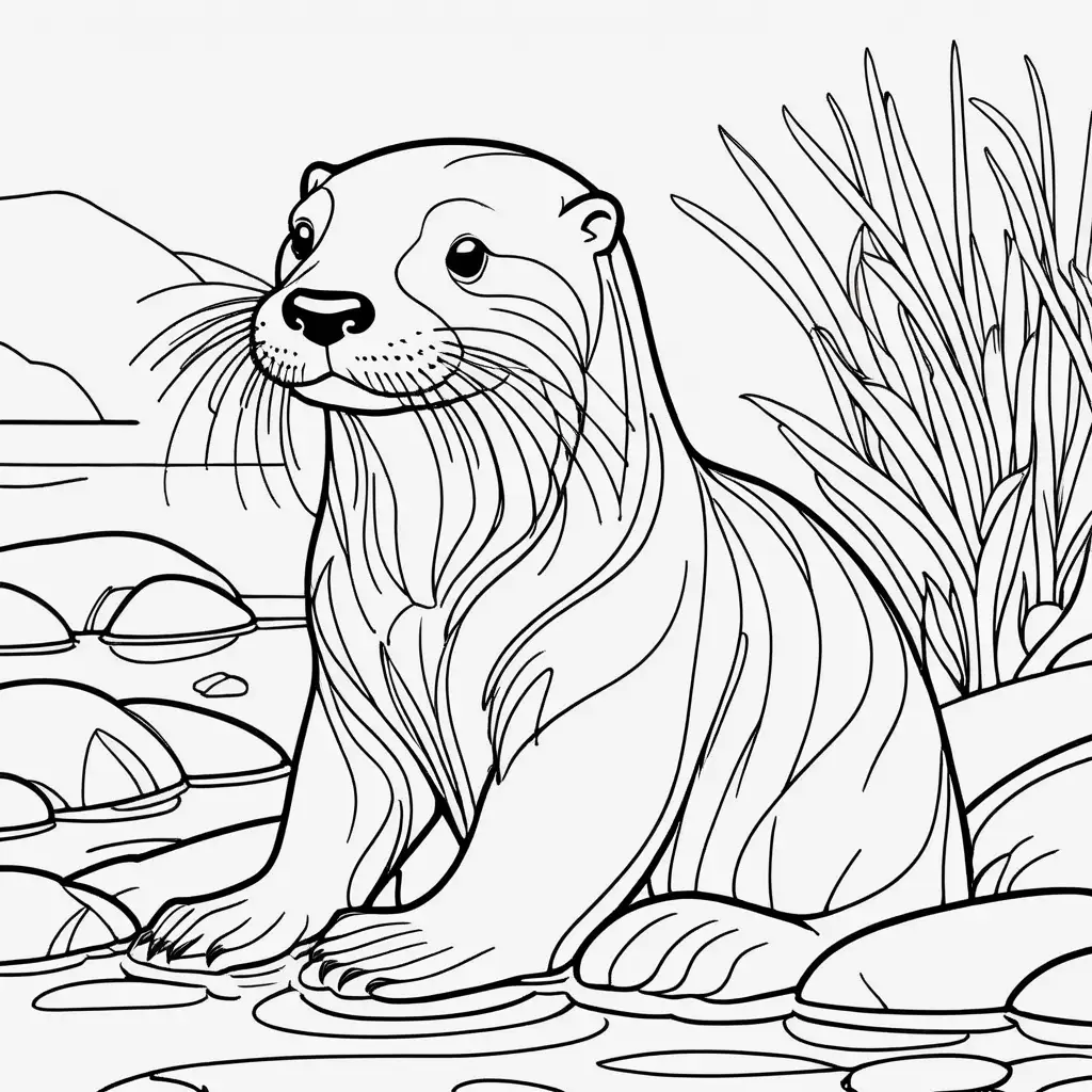 Cartoon Otter Coloring Page for Kids Ages 8 to 12 Simple Bold Lines HandDrawn Art