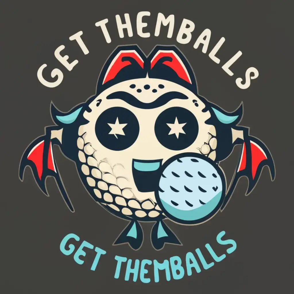 logo, A Japanese mondokoro with a wraith and a golf ball in the center., with the text "getthemballs.com", typography, be used in Retail industry