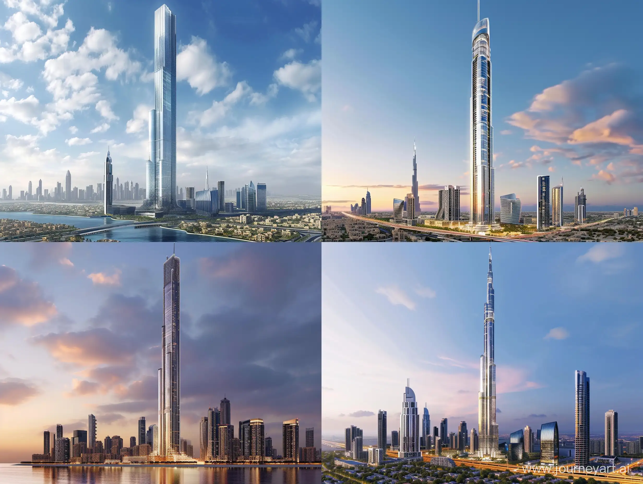 a modern skyscraper with a height of at least 500 meters with an exterior design inspired by Italian architecture which suits the skyline of Dubai