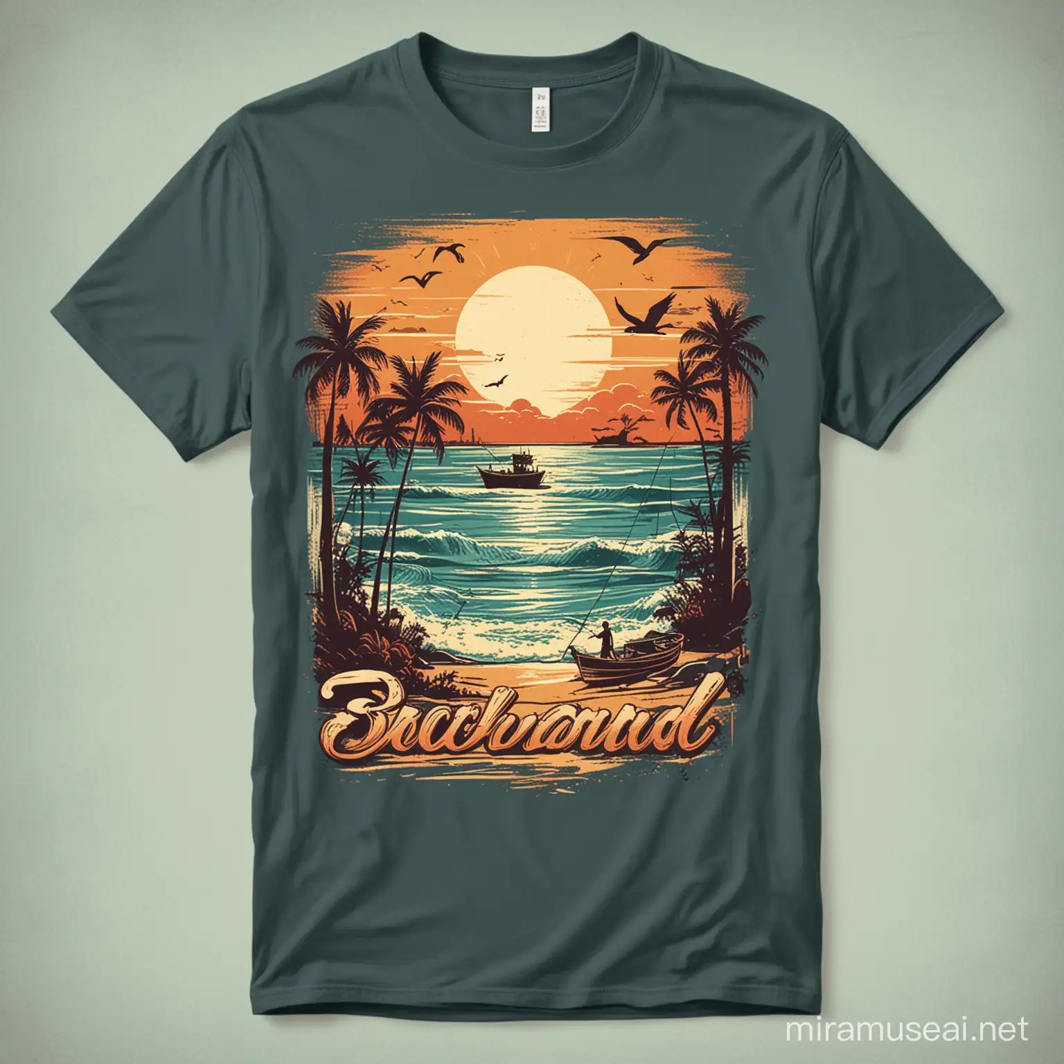 Charming Beach and Fishing Retro  tshirt Designs