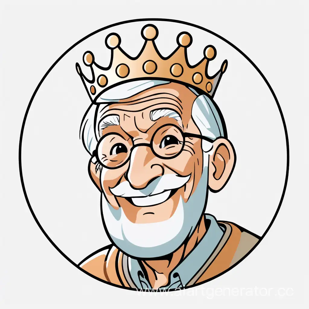 Cheerful-Cartoon-Grandfather-with-Tiny-Crown-Avatar-Illustration