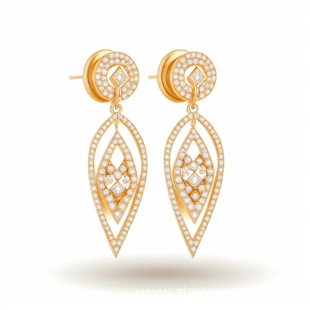Luxurious-Golden-Earrings-with-Dazzling-Diamonds-on-a-Clean-White-Background