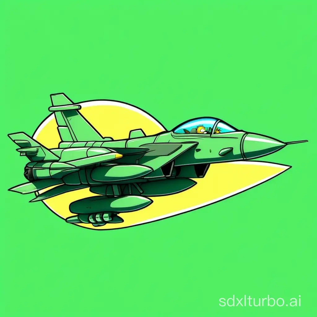 fighter jet green. simpsons style animation.