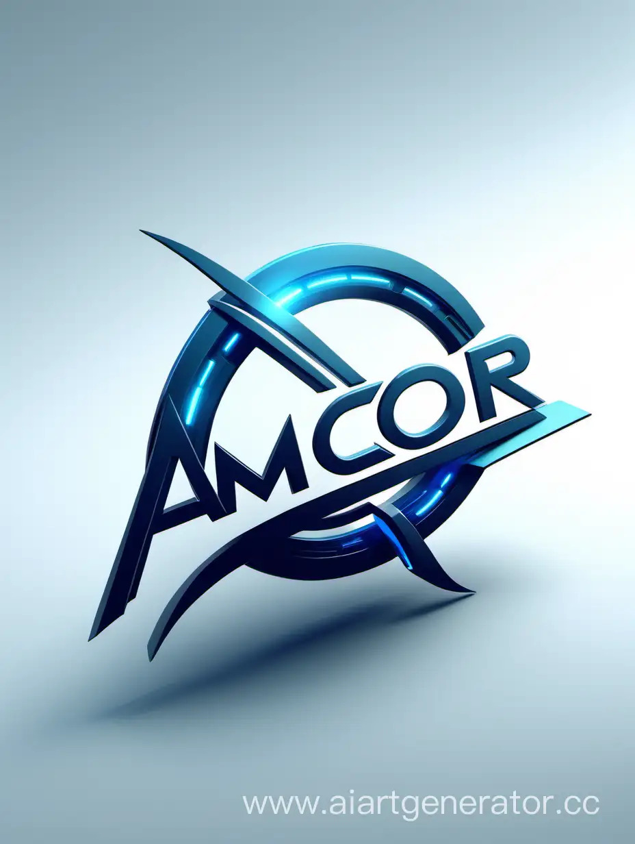 Logo "Amcor" - 3d style, modern sci-fi like, futuristic technology, clever, ingenious