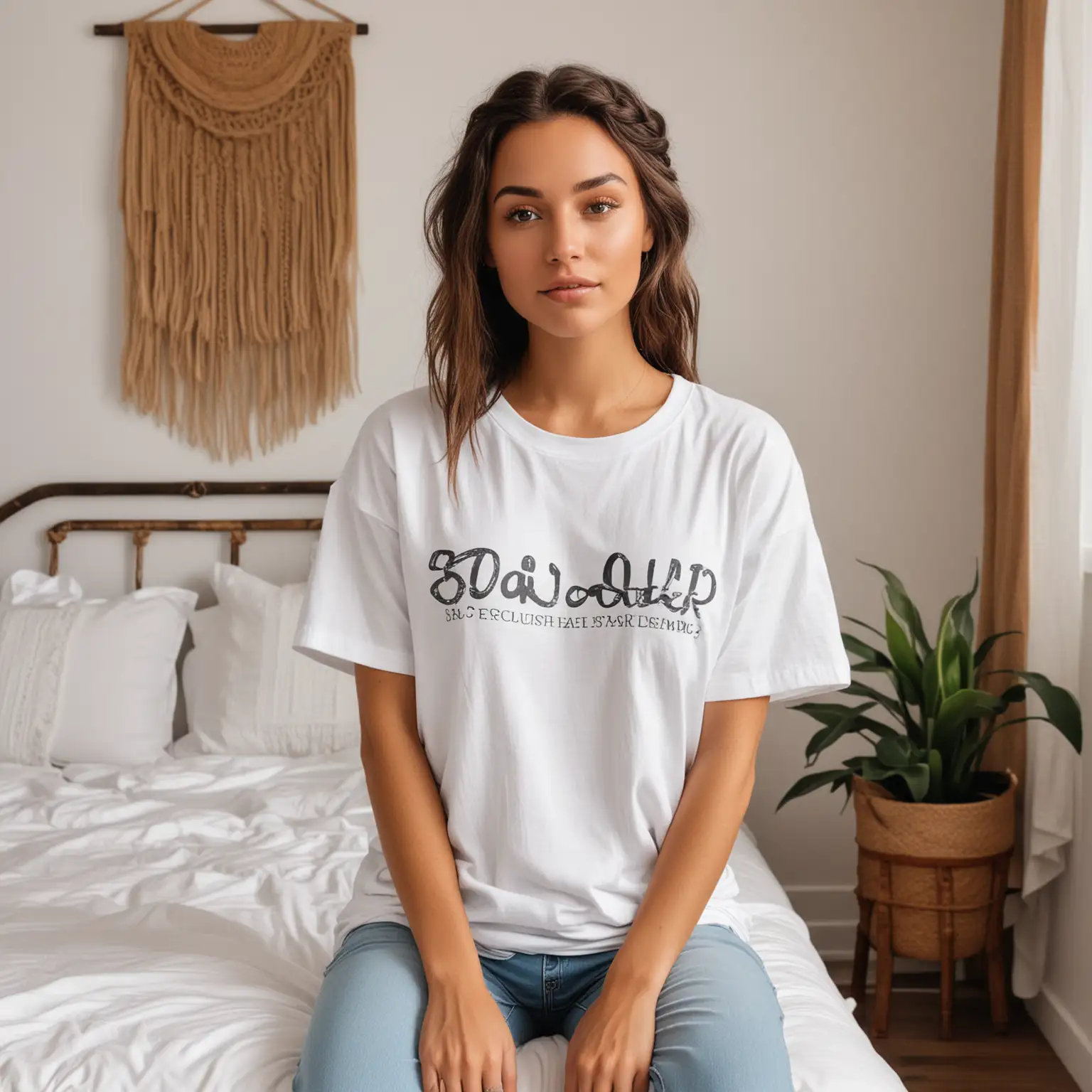 Boho Chic Woman with Braided Hair in White TShirt