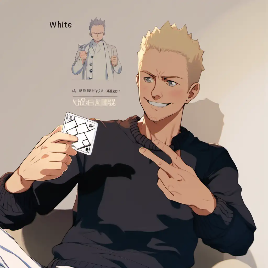 Confident White Man in Casual Attire Holding Anime One Piece Card