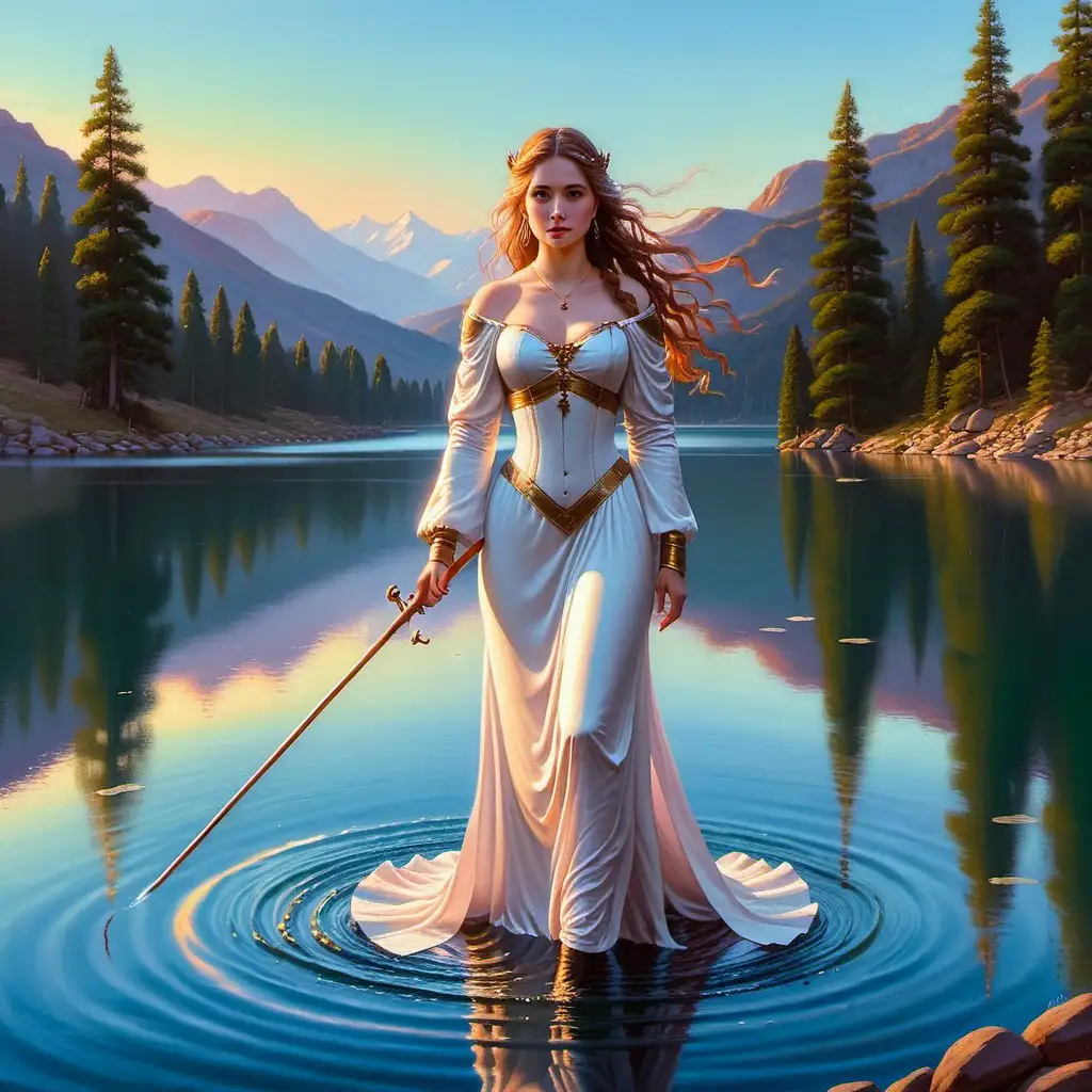 Mystical Lady Emerges from the Enchanted Lake Painting