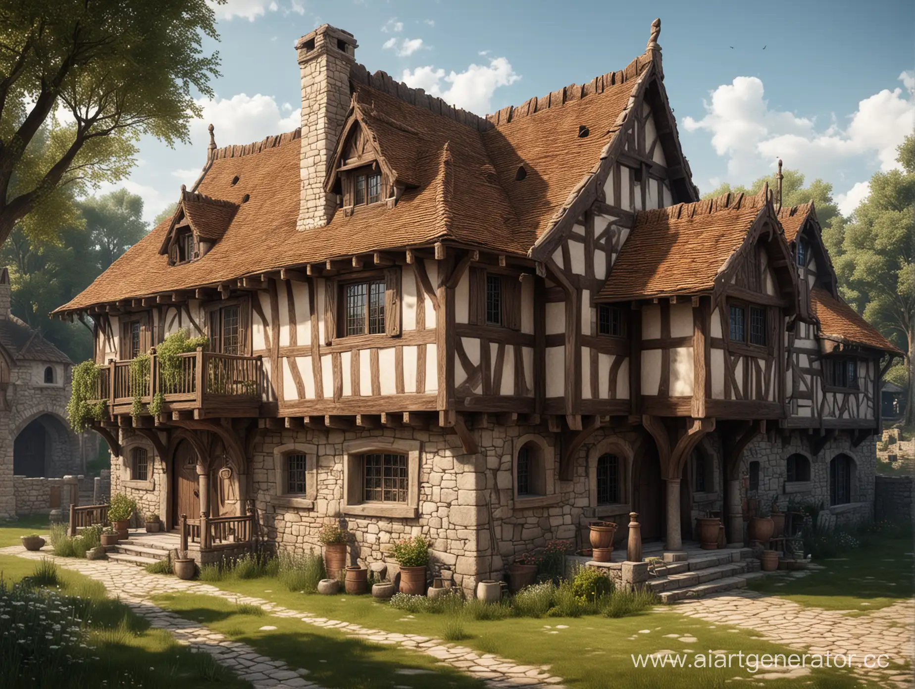 Stunning-Medieval-House-Illustration-with-Tower-and-Moat