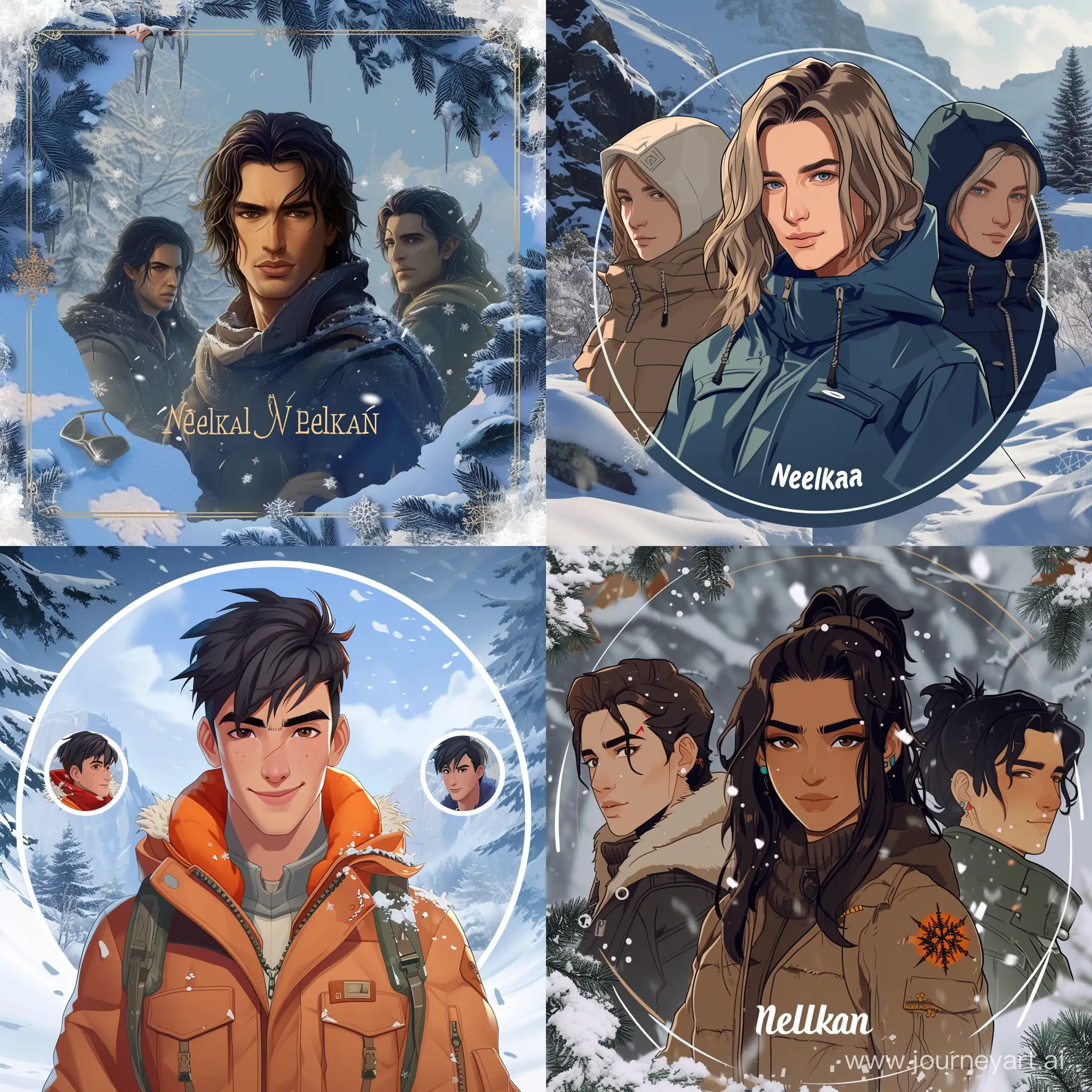 Avatar, with the nickname Nelkan in the middle, on a winter background, and winter style Avatars and nickname