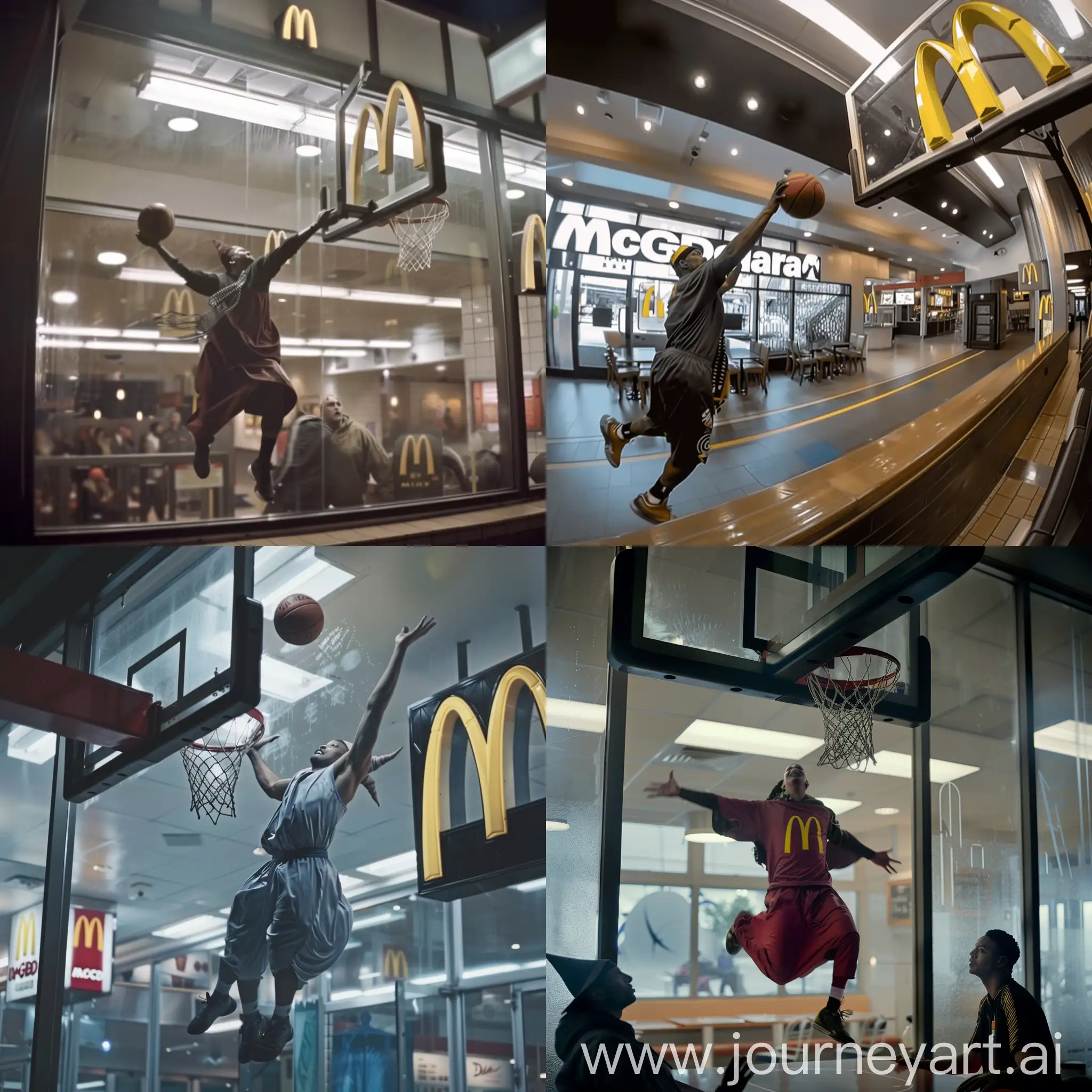 a wizard playing basketball inside mcdonals restaurant cctv footage