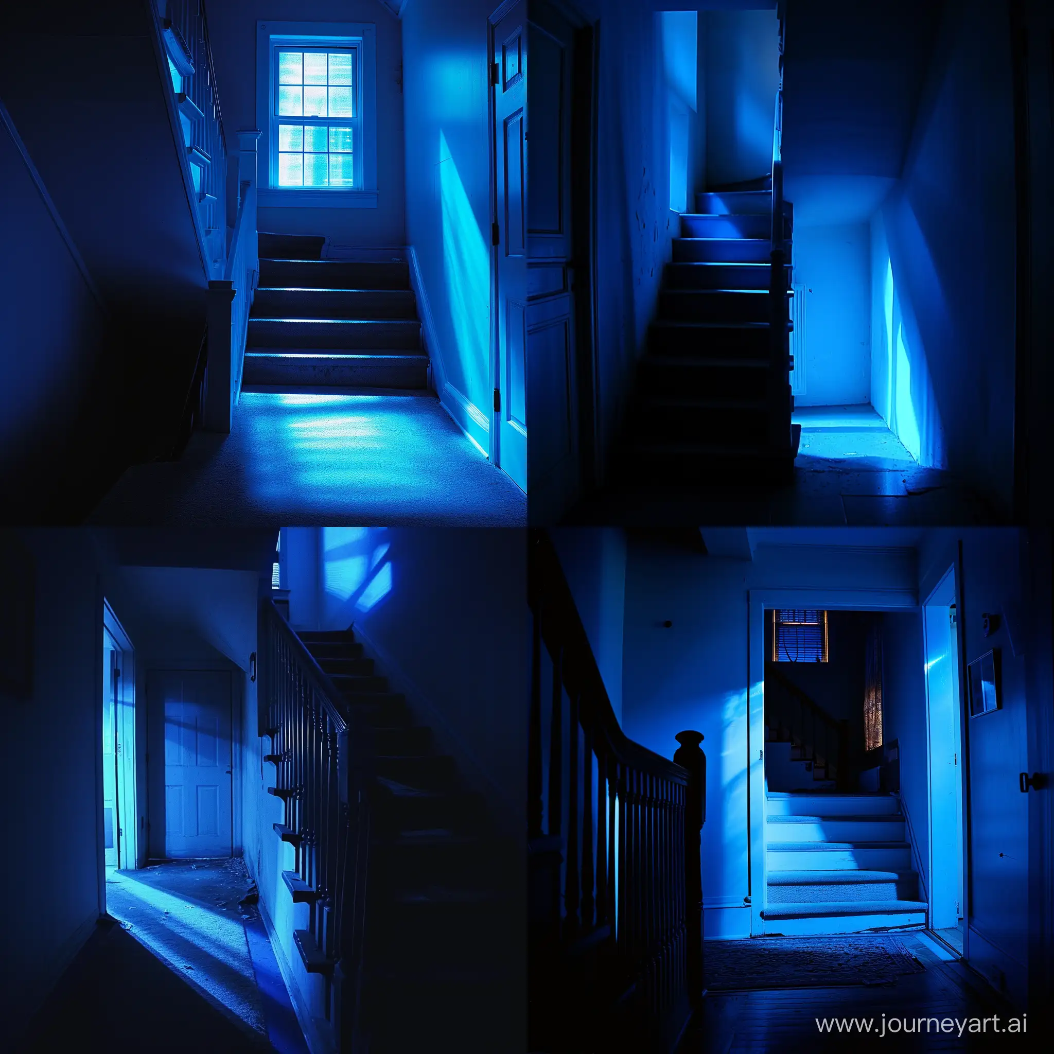 house of darkness with light shadows upstairs blue light