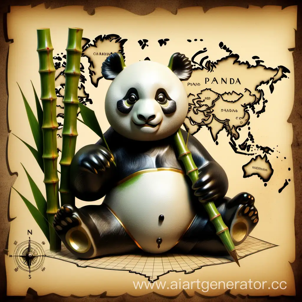 Adorable-Panda-Exploring-with-Carved-Bamboo-Map-and-Compass