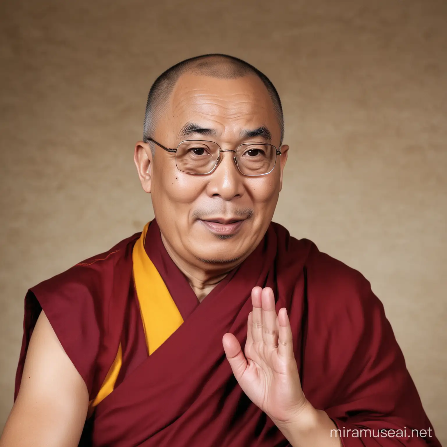 Dalai Lama in Meditation with Himalayan Mountains