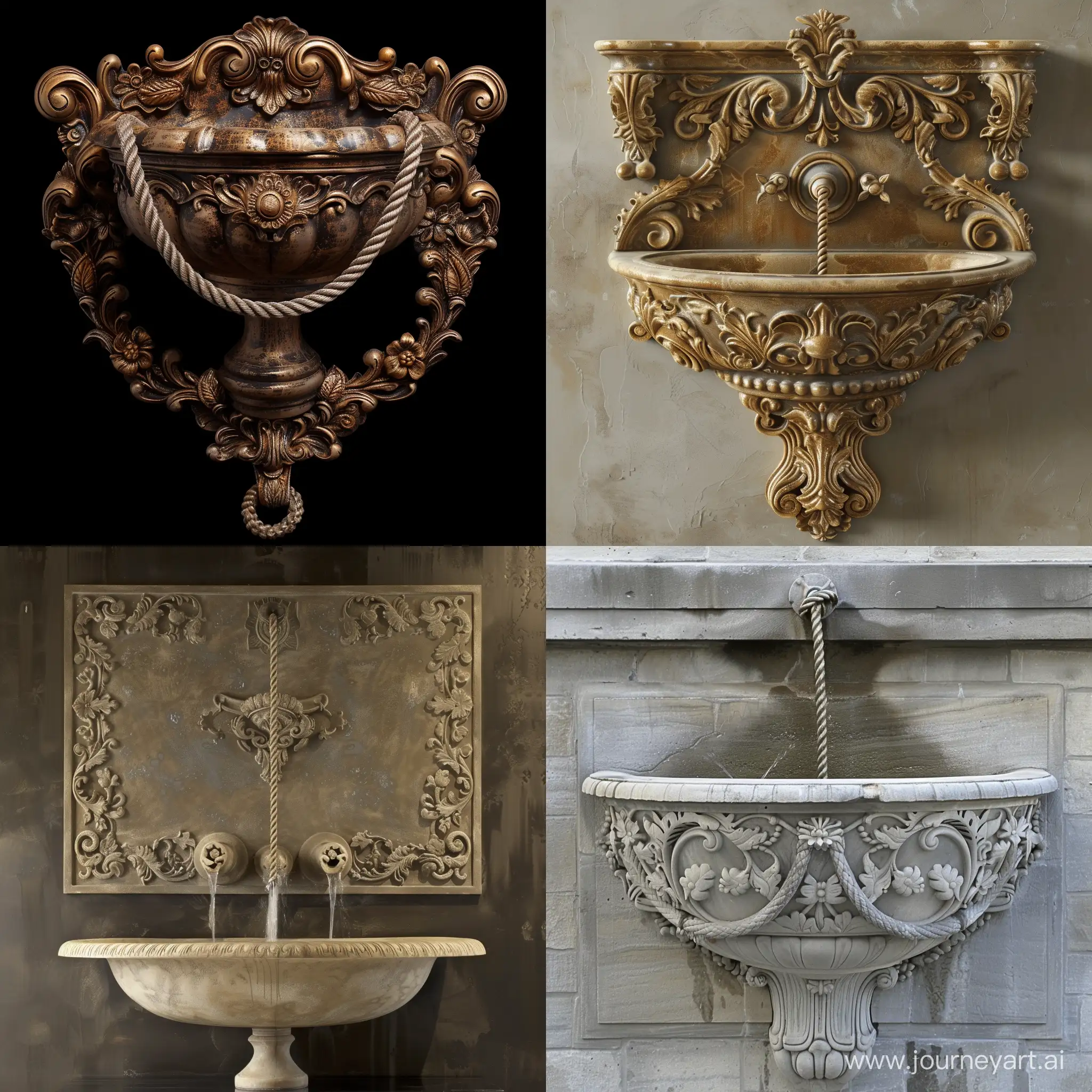 Elegant-Rococo-Wall-Fountain-with-Footed-Basin-and-Intricate-Patterns