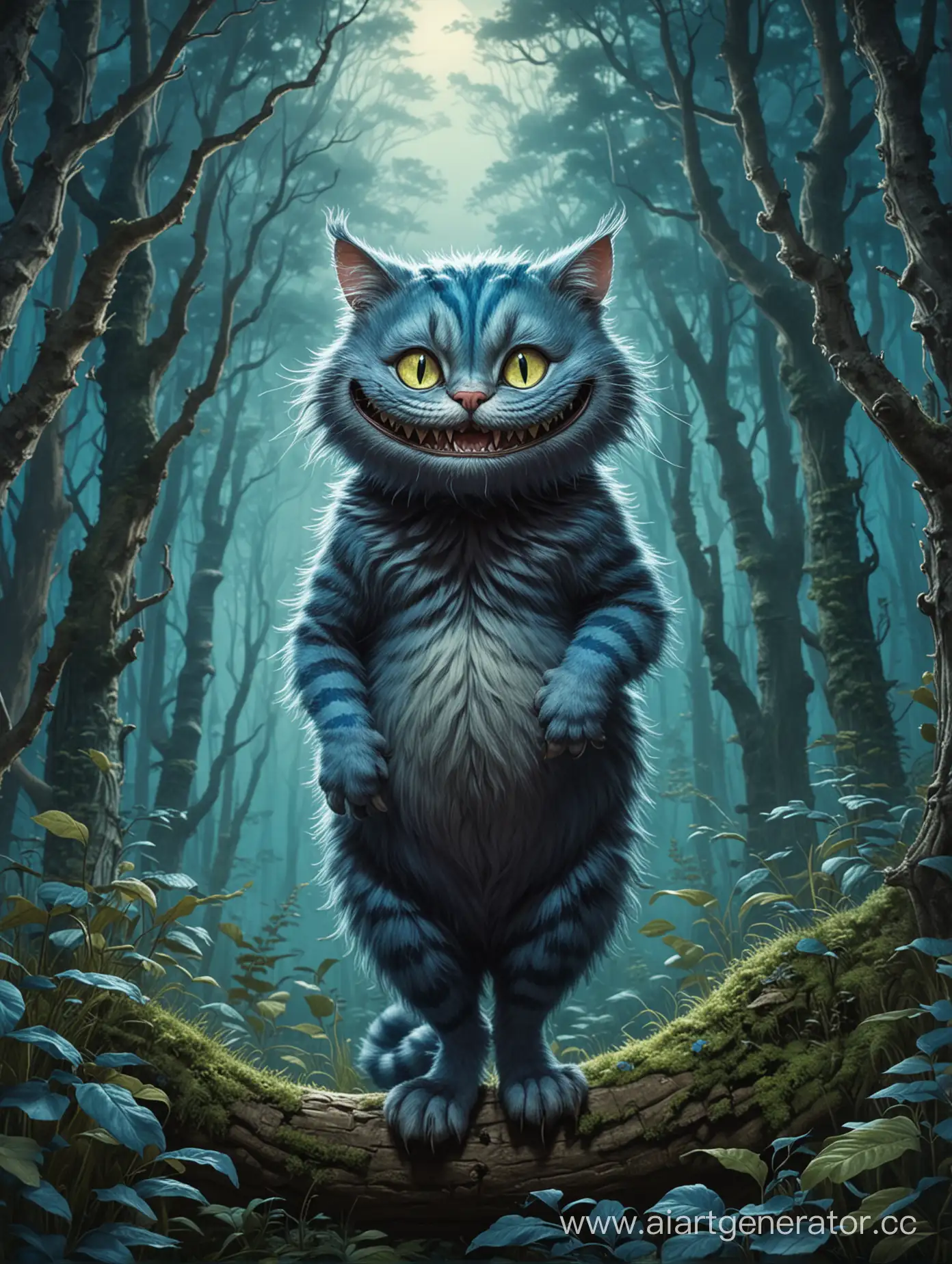 Mysterious-Cheshire-Cat-in-Enigmatic-Blue-Forest
