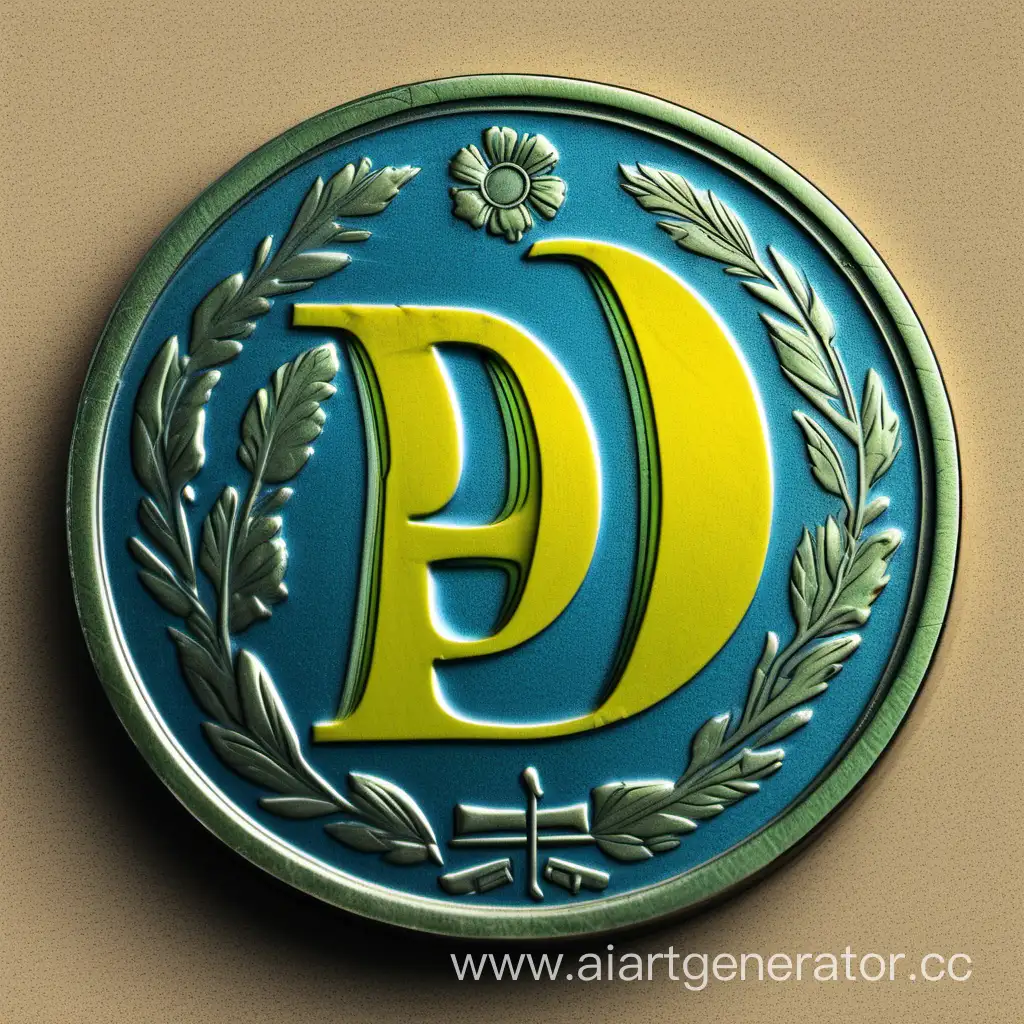 Сине желто зеленая монета, с зачеркнутой русской буквой Р