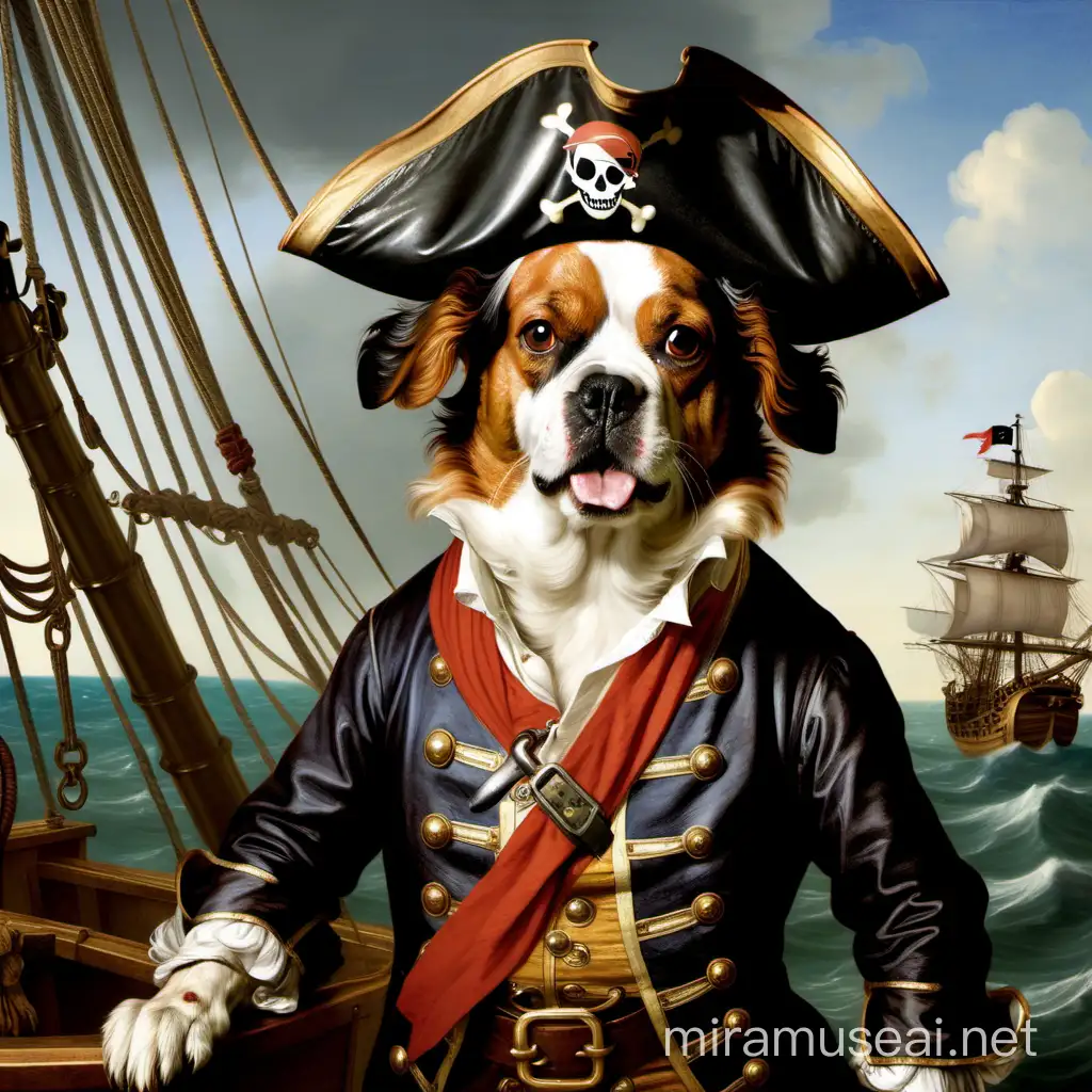 Chien, pirate, tableau XVIIème siècle
