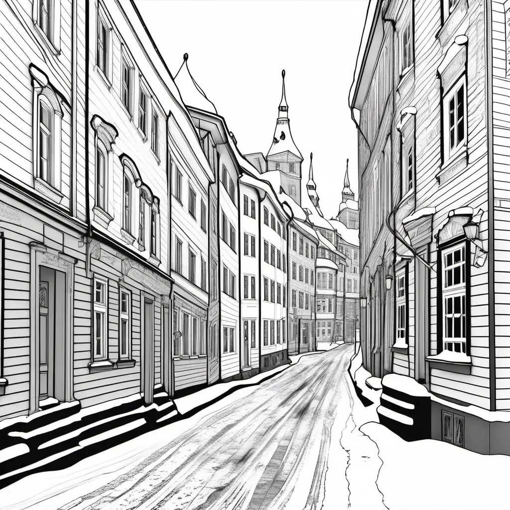 Oslo Winter Scene Coloring Page Snowy Desolation for Adult Relaxation