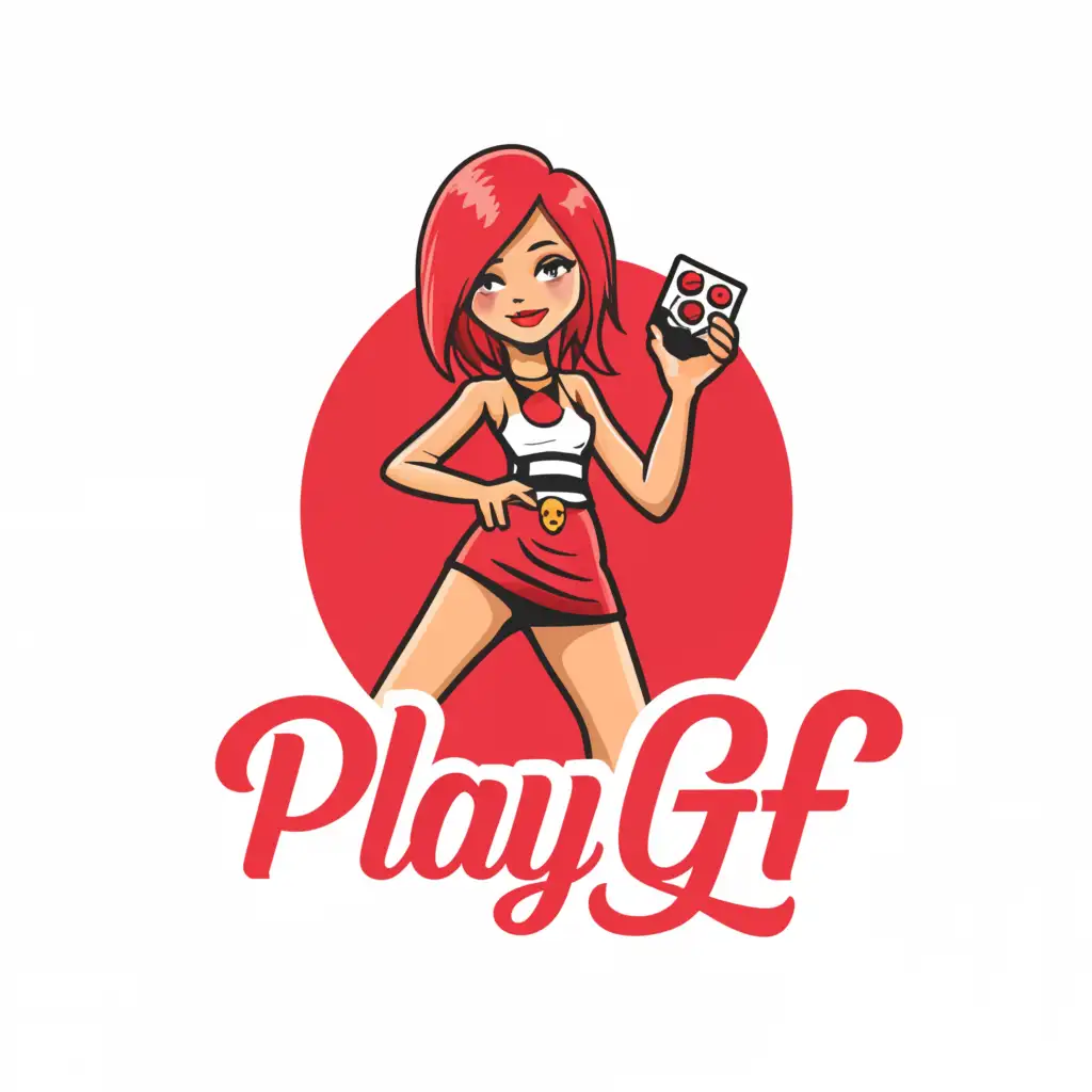 LOGO-Design-For-PlayGF-Sultry-Cam-Girl-in-a-Super-Short-Skirt-on-a-Clear-Background