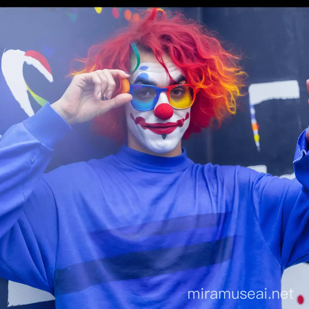 Woman with Wavy Hair and Clown Makeup
