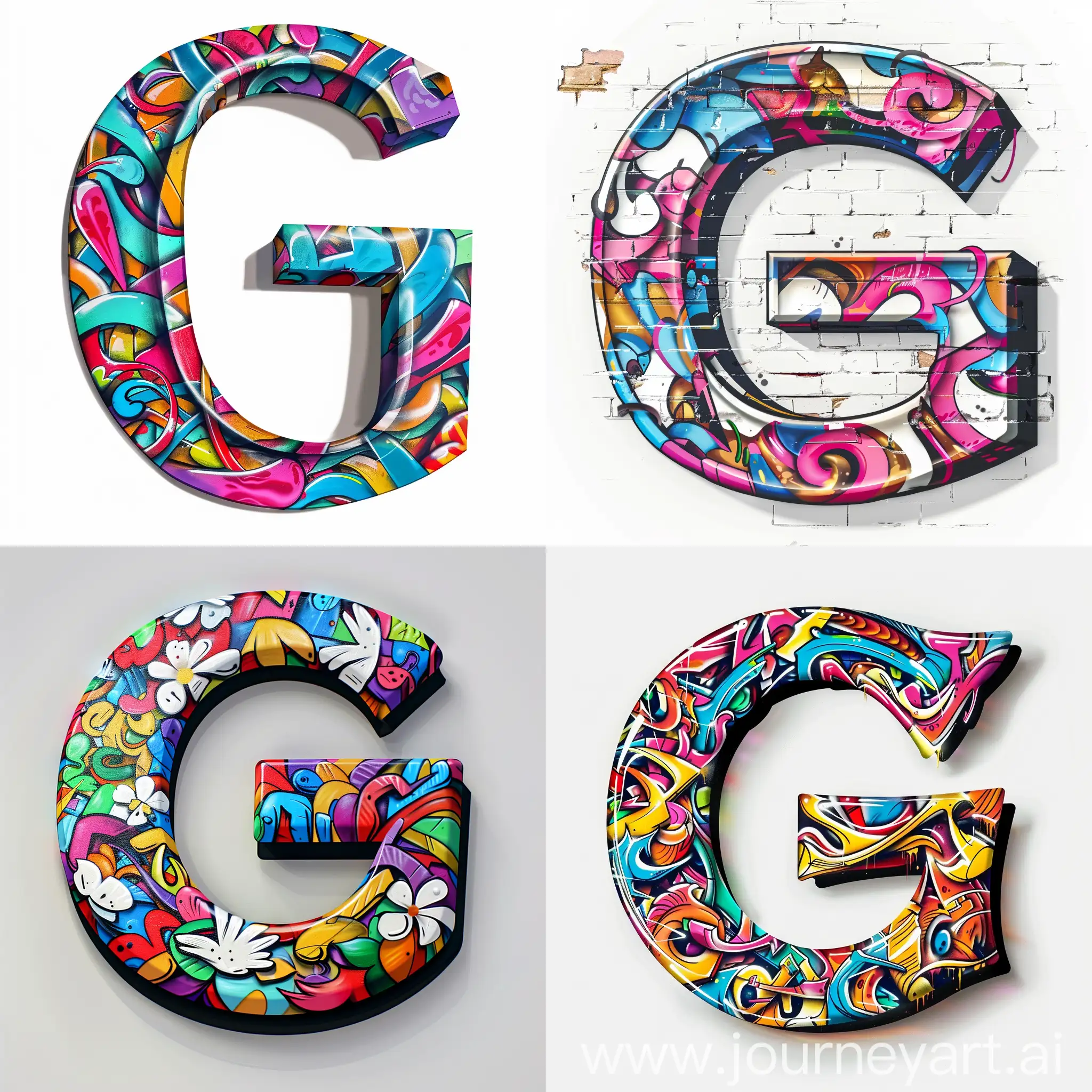 white background, clean background, Graffiti art of the letter "G" . vibrant, high-energy, detailed, 4k, iconic