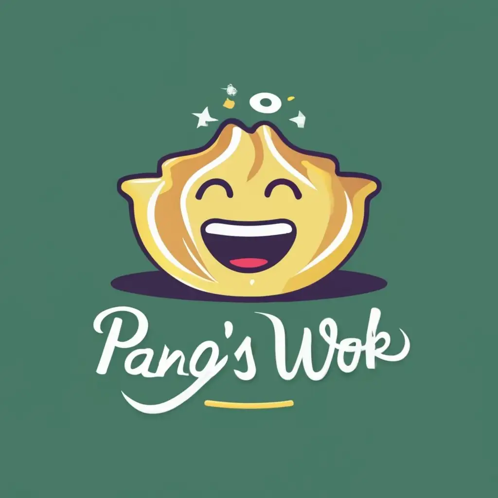 LOGO-Design-For-Pangs-Wok-Playful-Chinese-Bap-Dumpling-with-Manga-Smiling-Face