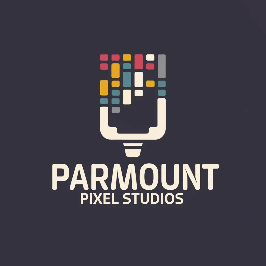 a logo design, with the text 'Paramount Pixel Studios', main symbol: pixellated paintbrush, Moderate, clear background