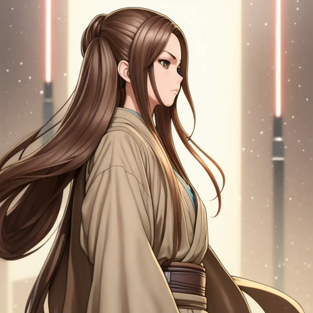Female Jedi with Long Brown Hair in Anime Style Art