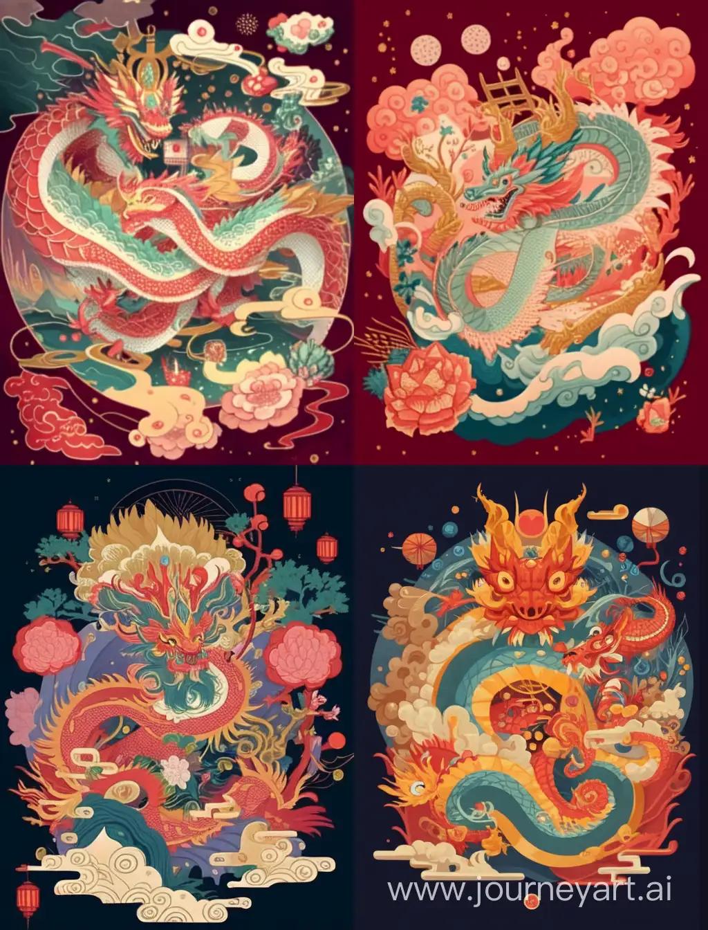 Majestic-Chinese-Dragon-Amidst-Festive-New-Year-Decorations-Victo-Ngai-Inspired-Illustration