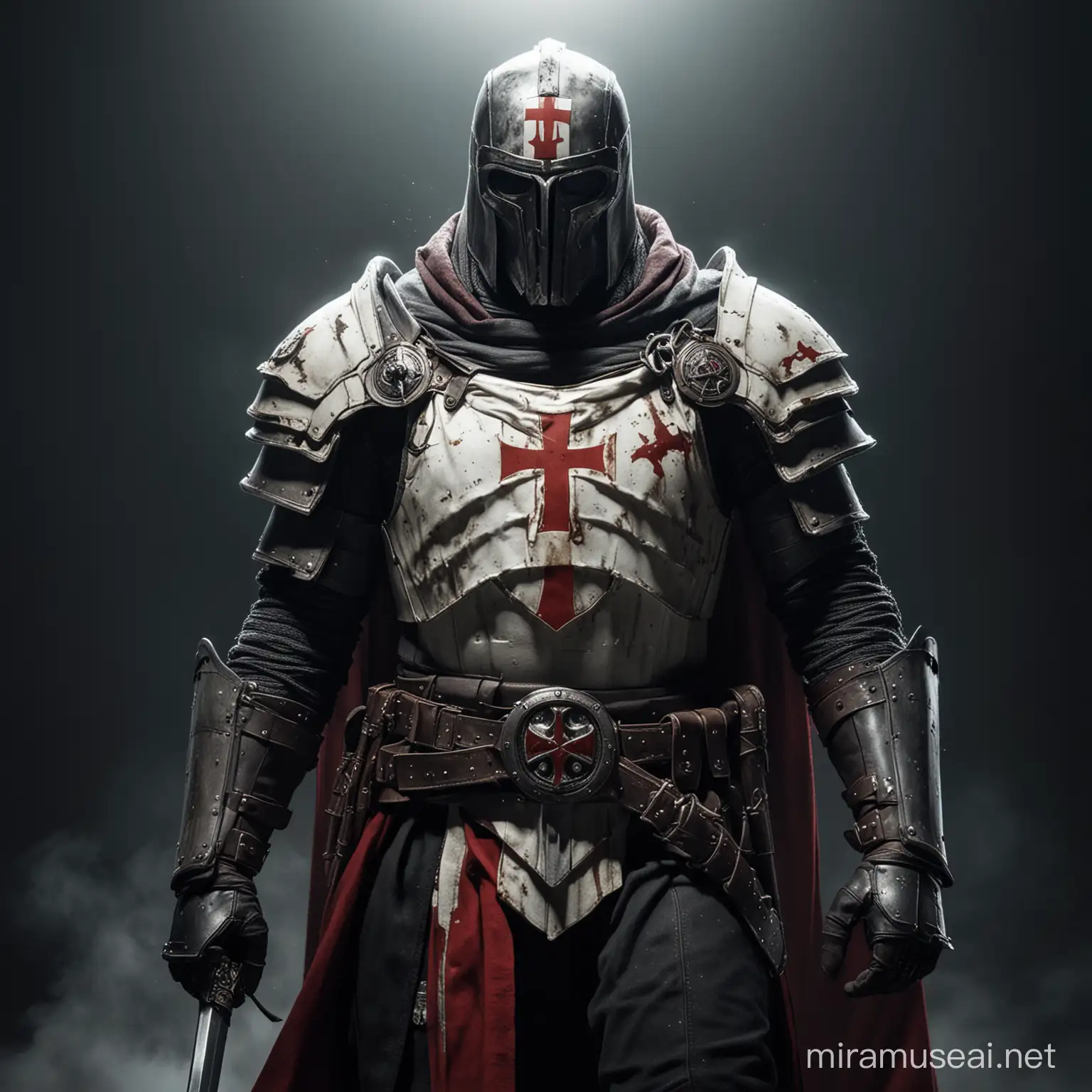 A night Templar, standing majestically, close view