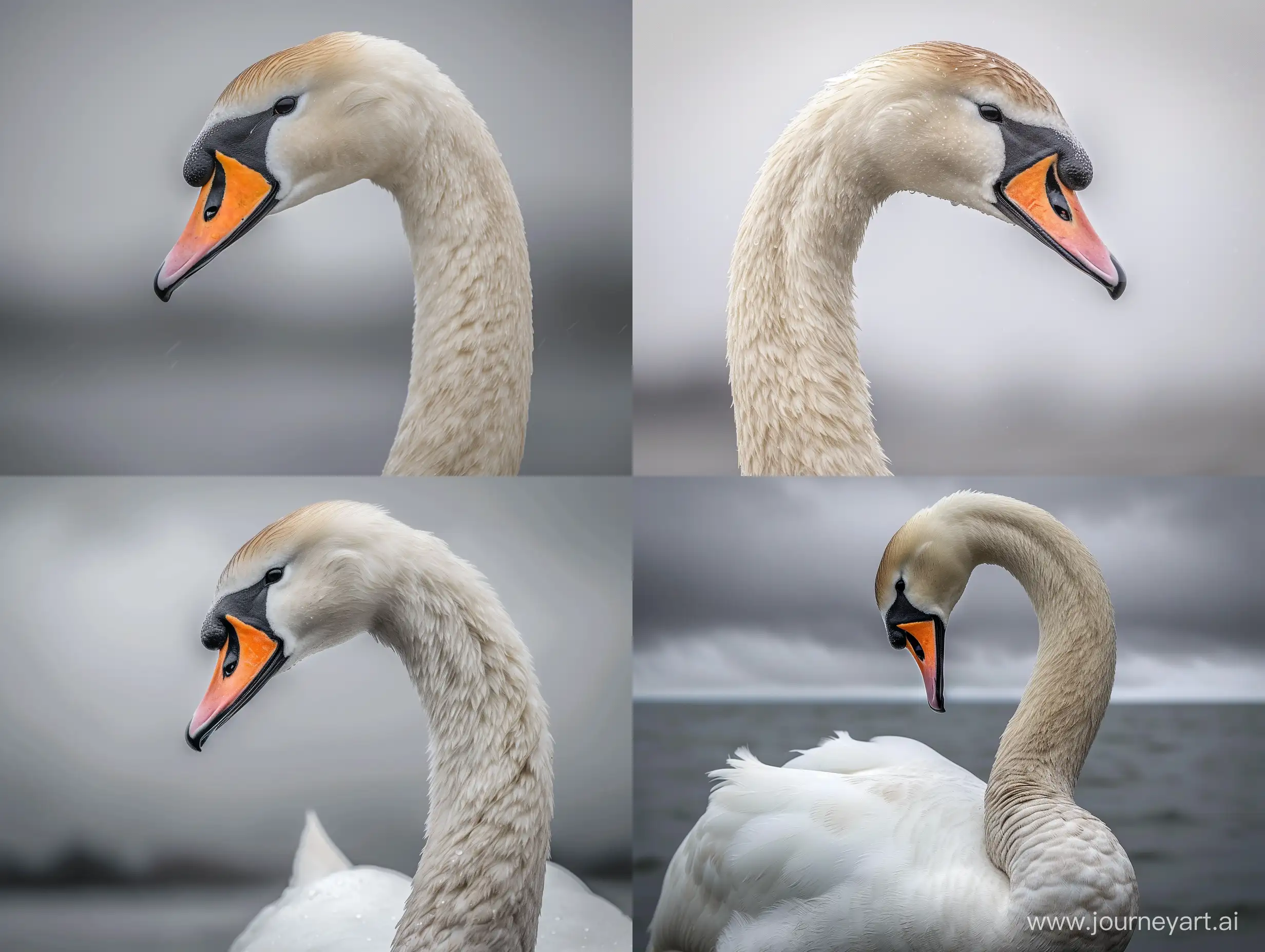 portrait photo of a beautiful white swan on a cloudy day, detailed, national geographic, 4k, swan waterfowl picture taken by a nikon camera
