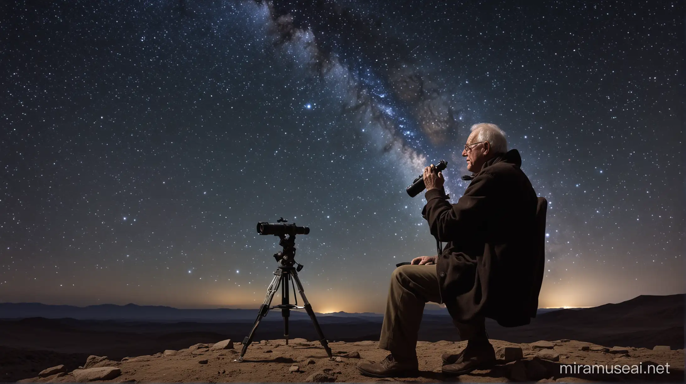 Under the cloak of night, amidst the vast expanse of the universe, we find ourselves in the company of Jerry Ehman, a scientist consumed by the mysteries of the cosmos. Seated before his telescope, he delves into the boundless depths of space, seeking answers hidden among the stars.
