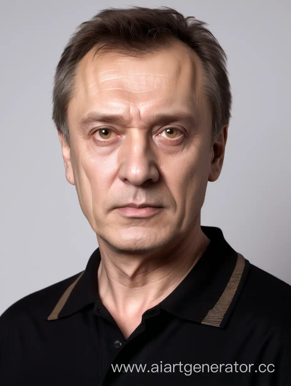 Русский Мужик 53 года актёр в чёрной футболке поло имя Михаил (Фото паспорт) это фотосессия