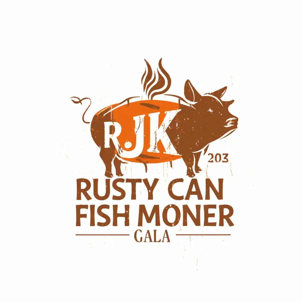 LOGO-Design-For-RJK-Rusty-Can-Fish-Monger-Gala-Whimsical-CowPigFish-Can-Barbecue-Emblem