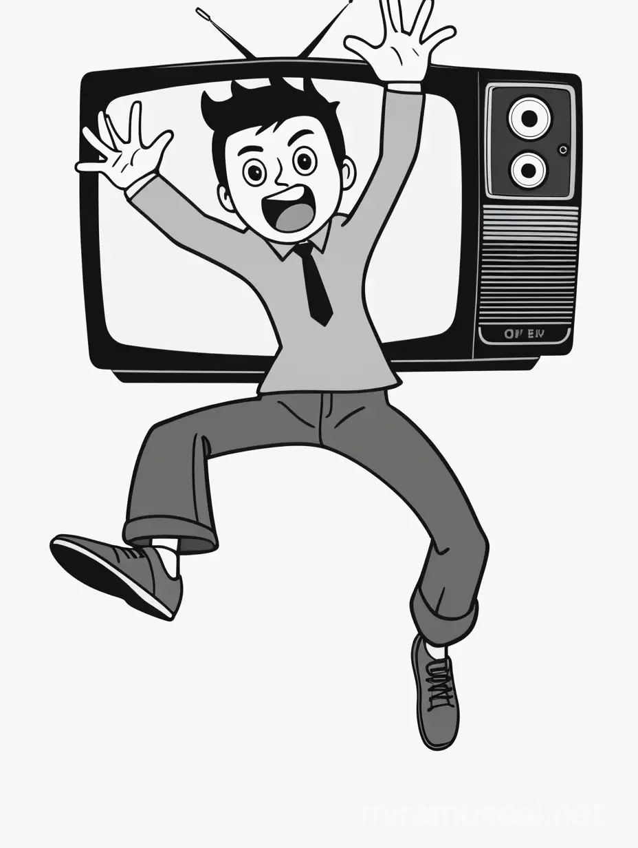 Dynamic Jumping Pose of a Man with a TV for a Face