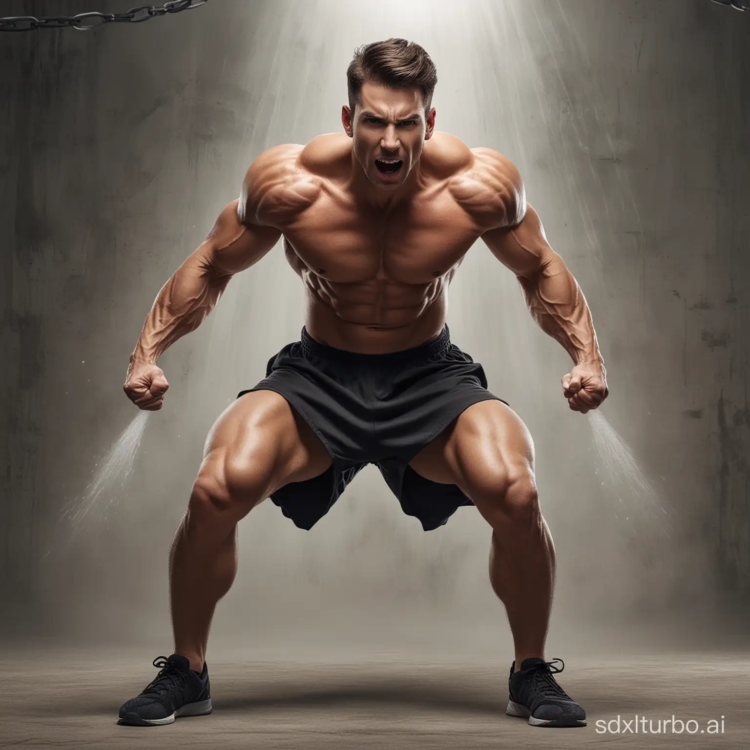 Muscular-Man-Harnessing-Superhuman-Strength-in-Intense-PowerUp-Moment