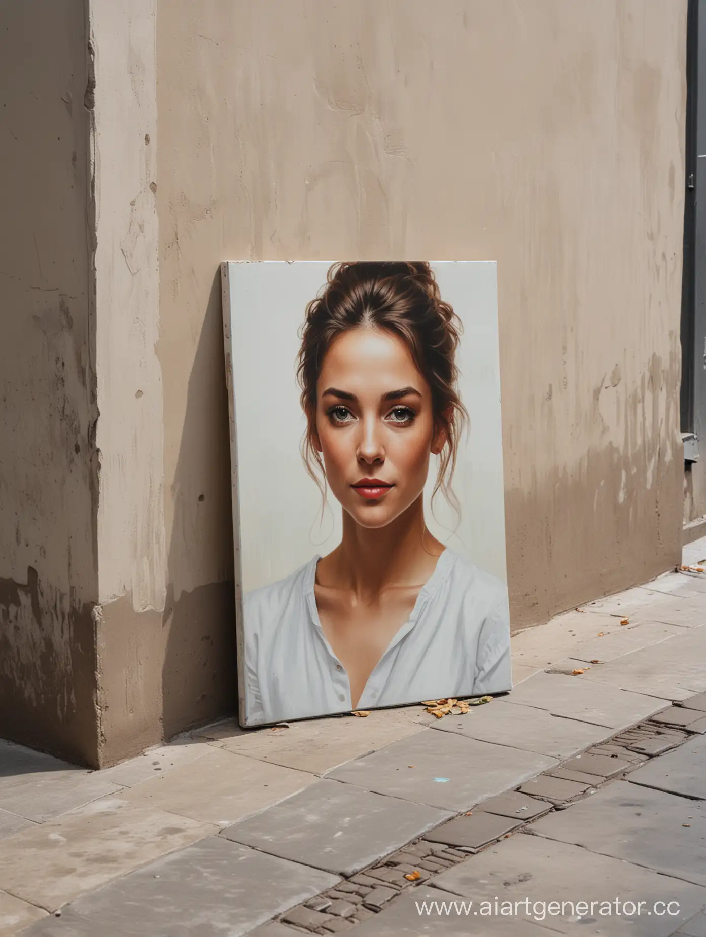 Urban-Street-Portrait-Painting-Displayed-on-Sidewalk