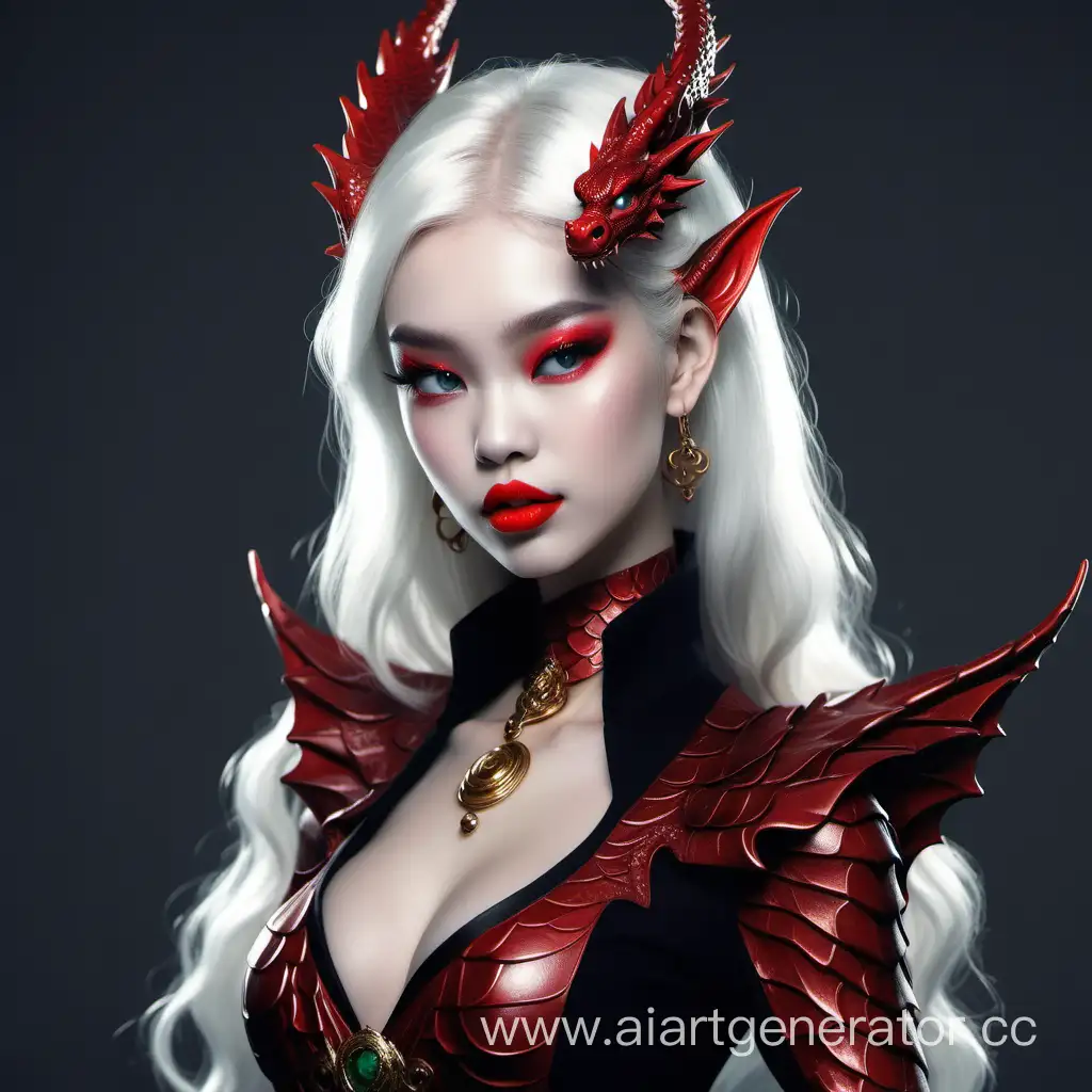 beautiful humanized dragon with red lipstick
