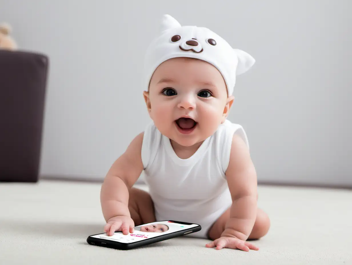 create a photo of a cute baby using an android phone ordering toys