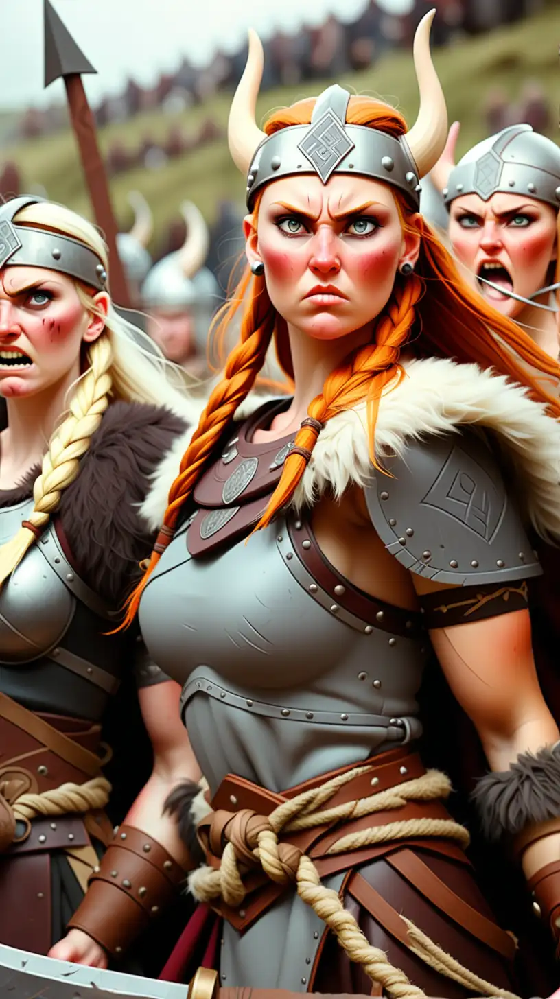 Viking Woman Warriors in Fierce Battle Formation