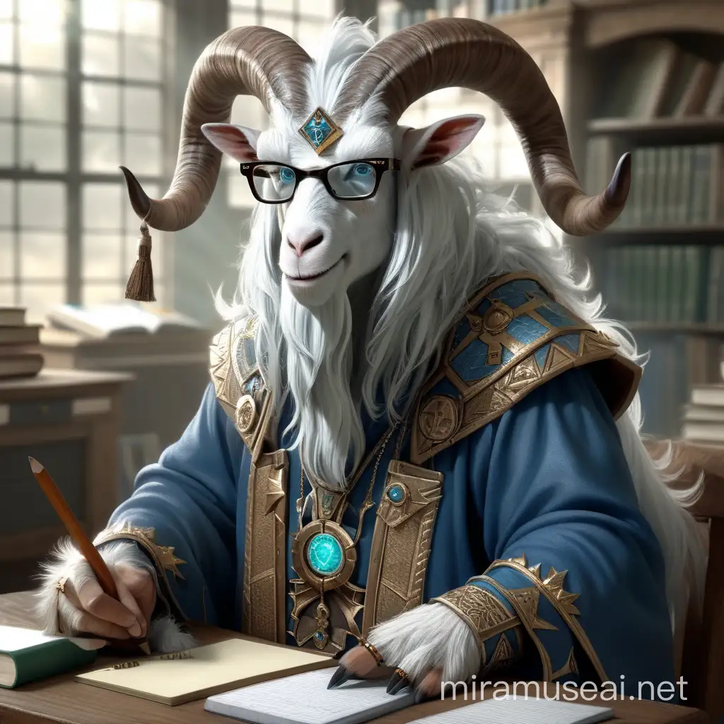 Beast of Chaos Warhammer Goat Wizard who works as a teacher, he wears glasses 
