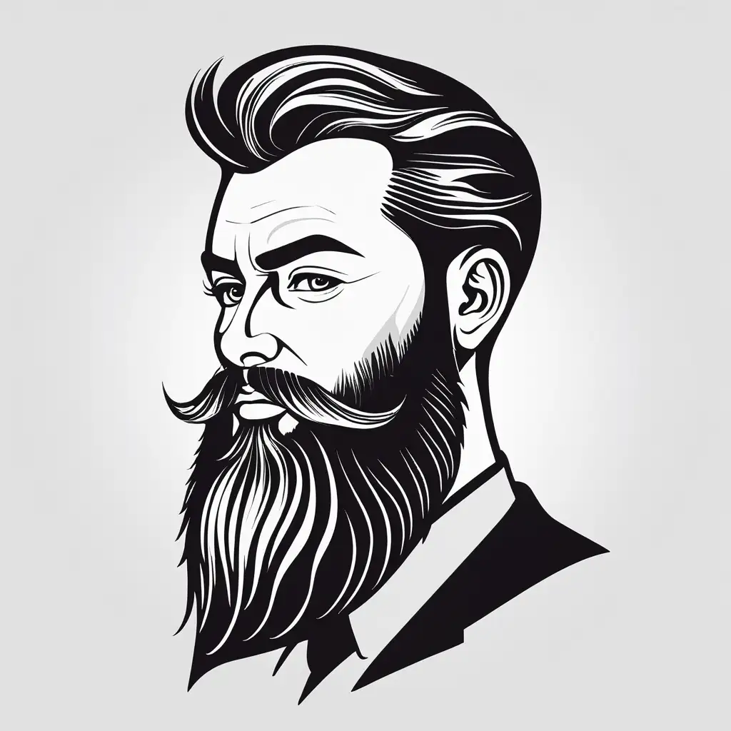 Stylish Man Portrait with Beard Vector Logo Design