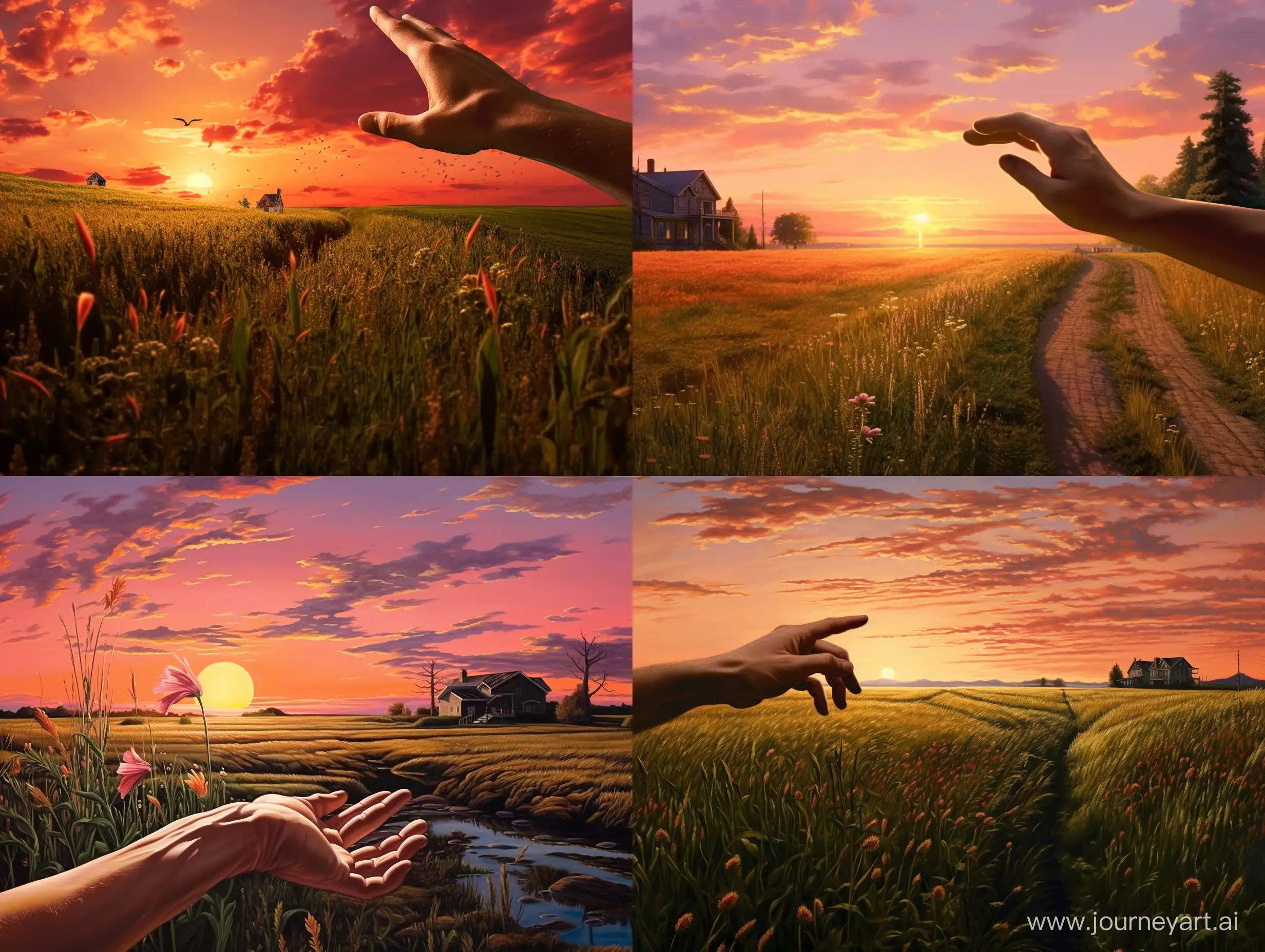 Enchanting-Sunset-Meadow-with-Outstretched-Hand