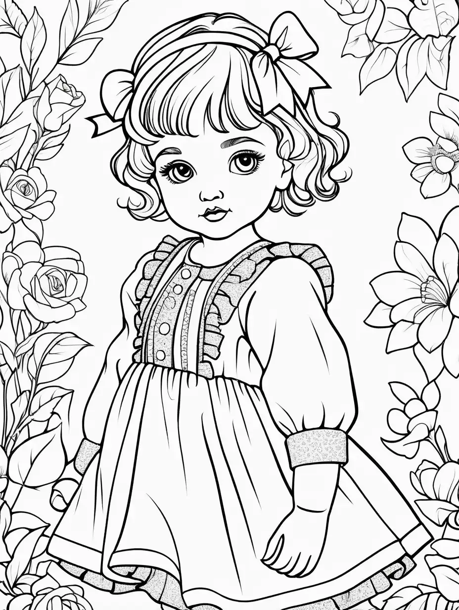 coloring page modern fashioned baby girl