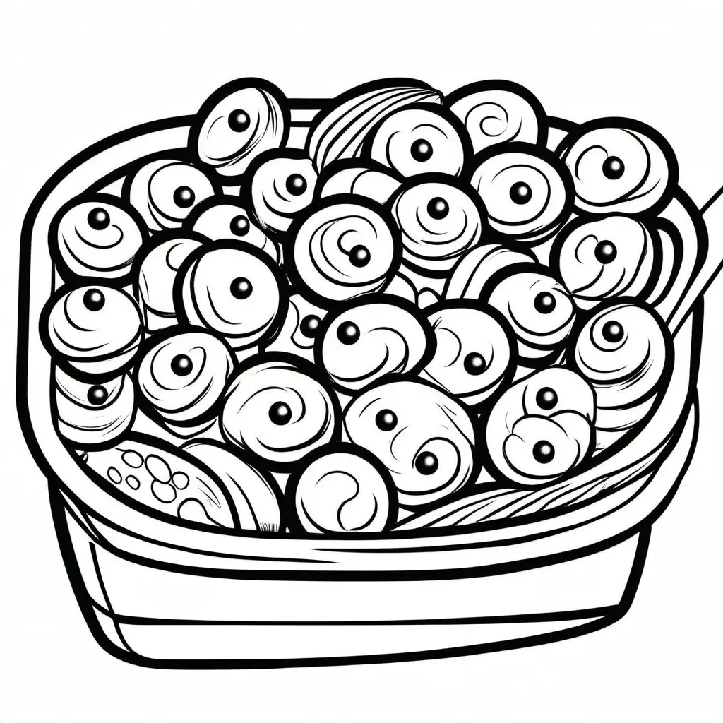 Cereal (food) bold line and easy without background, Coloring Page, black and white, line art, white background, Simplicity, Ample White Space. The background of the coloring page is plain white to make it easy for young children to color within the lines. The outlines of all the subjects are easy to distinguish, making it simple for kids to color without too much difficulty