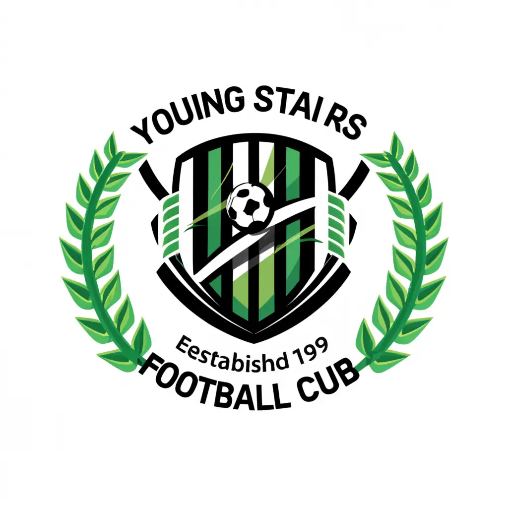 a logo design,with the text "Young Stars Football Club", main symbol:(only color:Green and Black)Football Club. Since 1991,Moderate,clear background