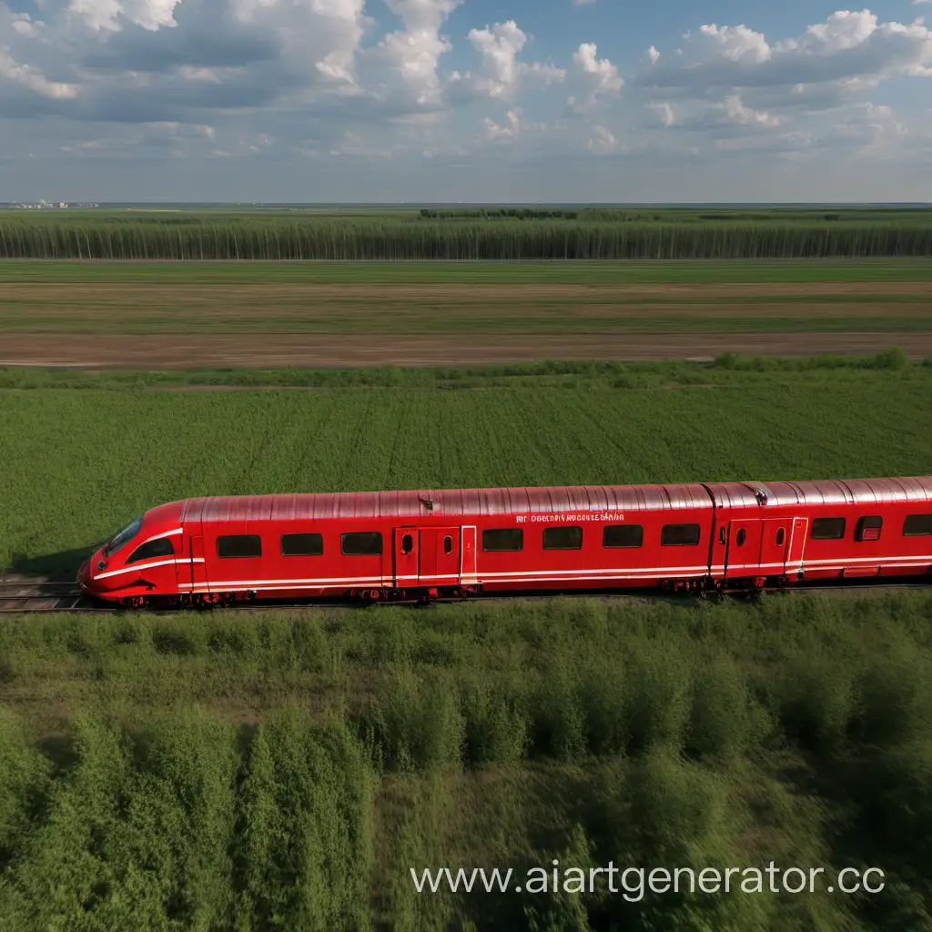 Крассный поезд летит через поля России