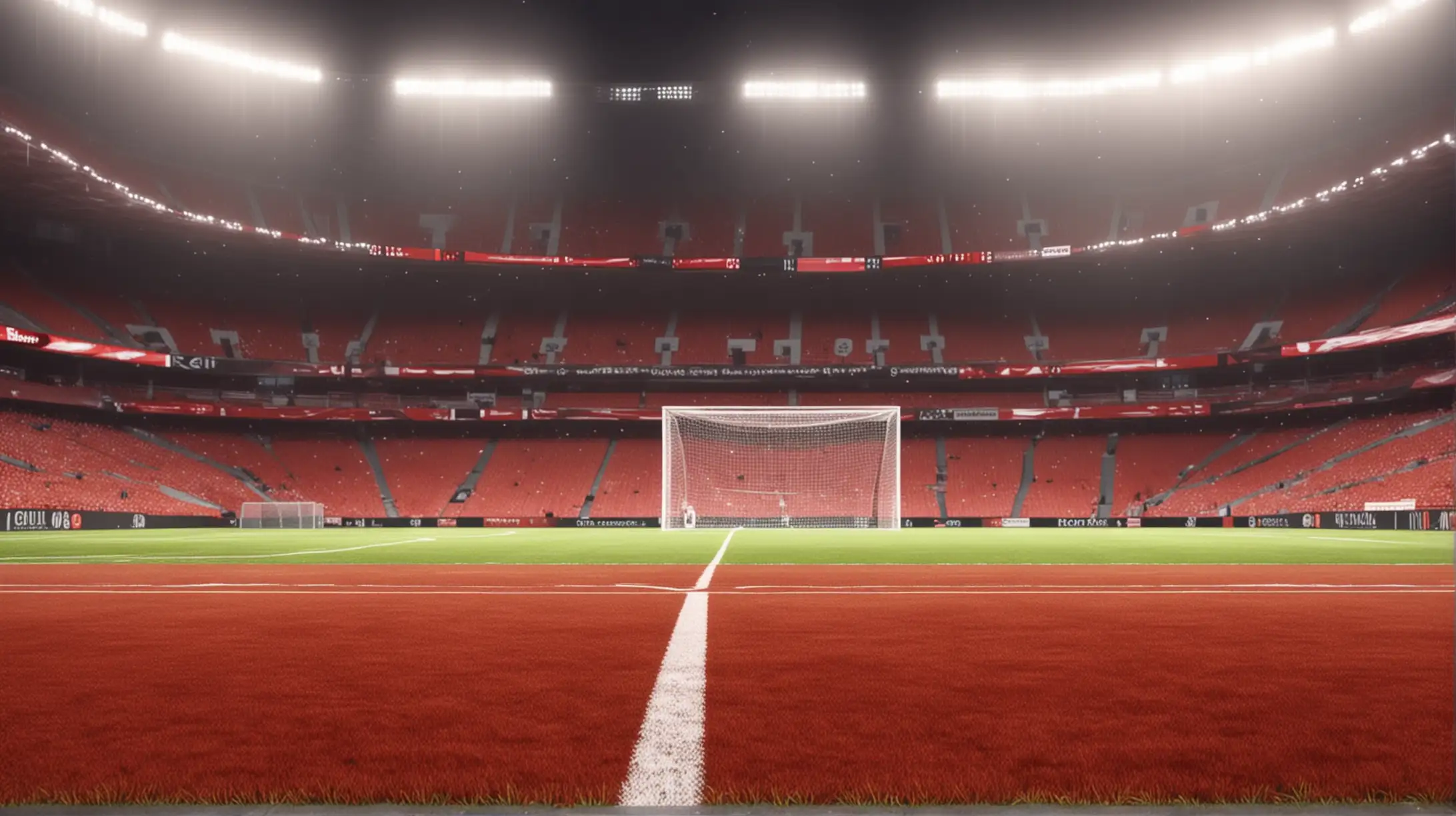 有氛围感的足球场背景，亮红色的色调，逼真，4k高清，